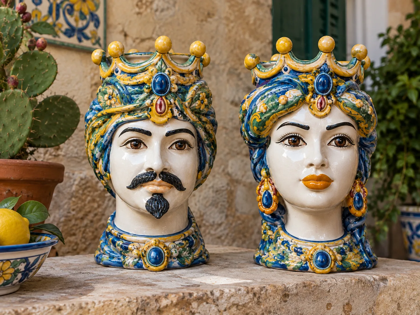 Teste di Moro di Caltagirone in ceramica artigianale, significato, origine e leggenda del simbolo siciliano
